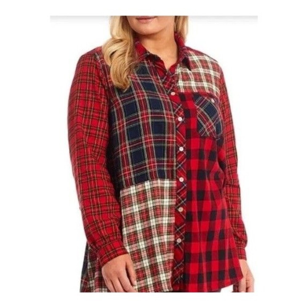 John Mark Red Navy Patchwork Plaid Tunic